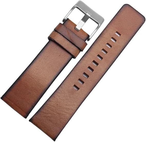 Authentic Leather Strap For DZ 1399 DZ4280 DZ4290 22mm 24mm 28mm For Diesel Watch Strap(Brown-Silvery Buckle,24mm)