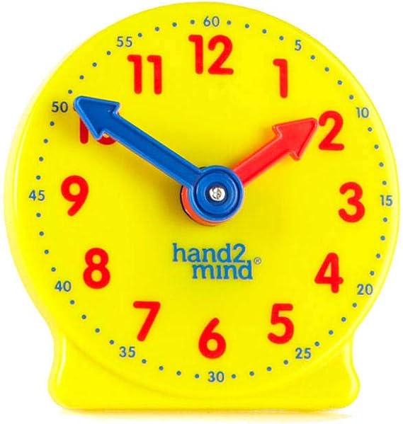 hand2mind Mini Geared Clock, Telling Time Teaching Clock, Analog Learning Clock for Kids, Learning to Tell Time, Teaching Classroom (Set of 12)