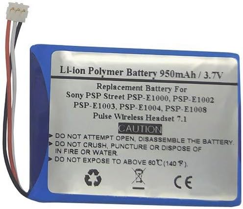 3.7V 950mAh Replacement Battery for Sony PSP Street PSP-E1000, PSP-E1002, PSP-E1003, PSP-E1004, PSP-E1008, Pulse Wireless Headset 7.1