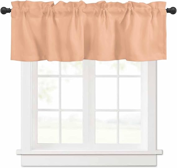 DecorLovee Peach Fuzz Curtain Valances for Windows Living Room, Modern Pure Peach Fuzz Curtain Toppers and Valances for Bedroom, Rod Pocket Curtains Kitchen Valances 42 Inch Wide by 12 Inch Long