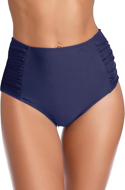 SHEKINI Women's Retro Bikini Bottom Ruched Swimsuit Bottoms High Waisted Bathing Suit Bottom