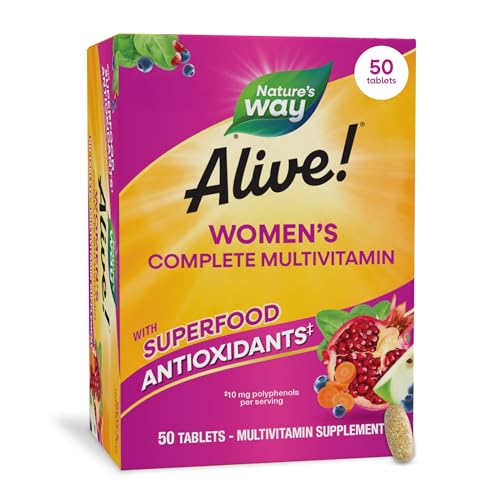 Natures Way Alive! Complete Multivitamin for Women, Daily Womens Vitamin Supports Cellular Energy Metabolism, Hair, Skin & Nails, B-Vitamins, with Superfood Antioxidants, 50 Tablets