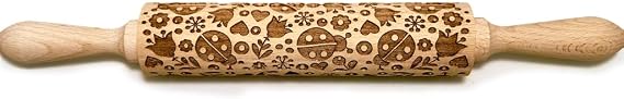 Rolling Pin Embossed with Ladybugs Pattern for Baking Engraved Cookies (Medium)