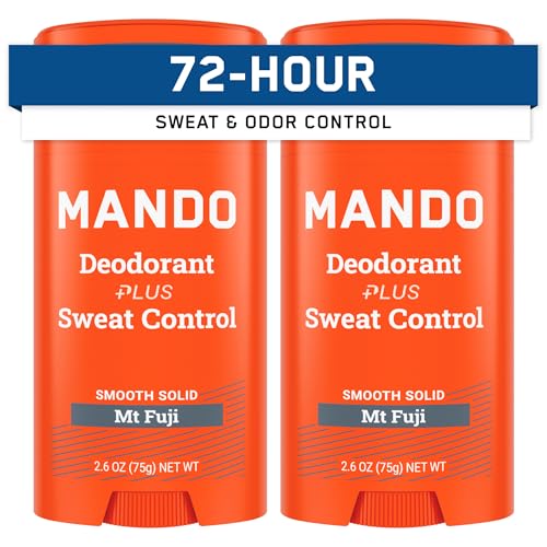 Mando Antiperspirant Deodorant Sweat and Odor Control for Men Extra Strength Smooth Solid Stick 72 Hour Performance Baking Soda Free, Skin Safe 2.6 oz Mt Fuji Pack of 2
