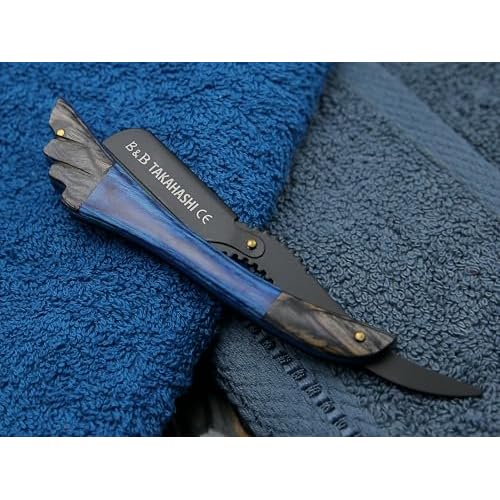 TAKAHASHI Professional Straight Razor for Men with Wood Handle - Classic Barber Kit Accessory, Single Blade Safety Shaver - Enhanced Mens Grooming. Blue Wood
