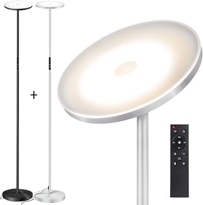 OUTON Floor Lamp, 30W 2400LM LED Modern Torchiere Sky Lamp, Bright Standing Lamp with 4 Color Temperatures, Stepless Dimmer, Remote Touch Control for Living Room Bedroom Office, Black and White
