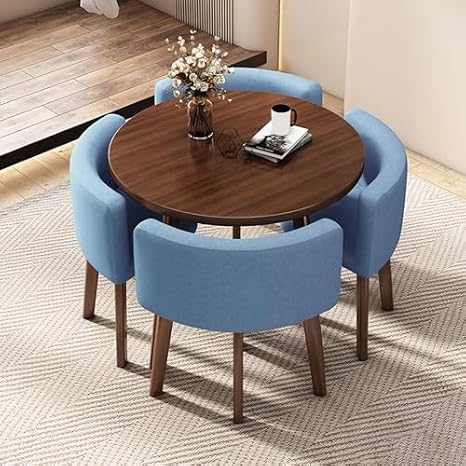 Coffee Table and Chair Set, Office Table and Chair Set, Small Conference Table, Reception Negotiation Table, Dining Table 1 Table 4 Chairs, Suitable for Lounge, Living Room, Kitchen(Blue)