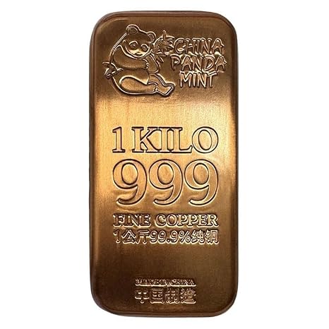 1 kg China Panda Mint Copper Cast Bar 999 Fine 1 kilo kilogram Bullion 1000g Ingot