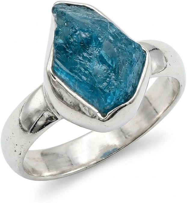 Genuine Neon Blue Apatite 925 Solid Sterling Silver Ring Size 6, 7.25, 8.25, 8.5, 9.25, 9.5