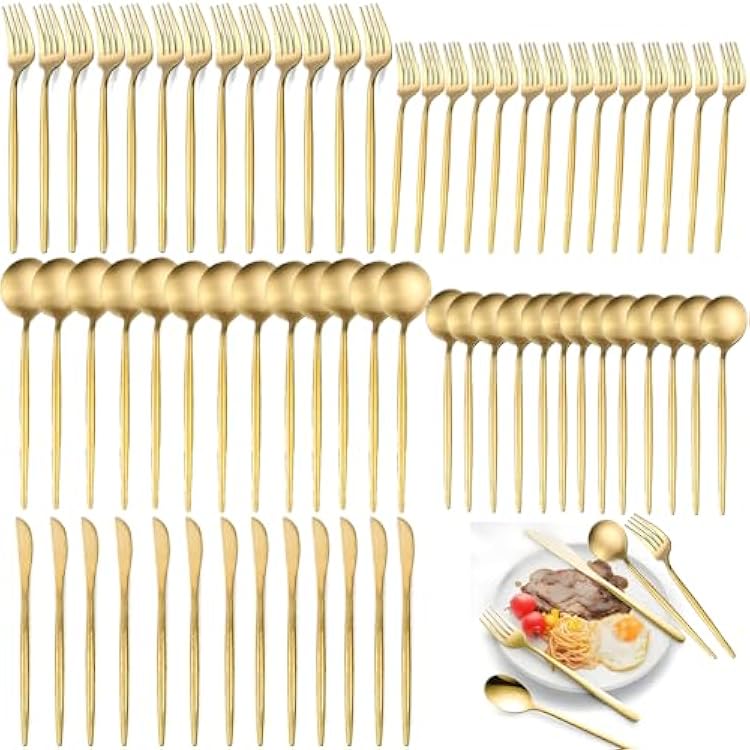 300-Piece Food Grade Gold Silverware Set, Luxury Flatware Set for 60 - Premium Stainless Steel Cutlery Set with Spoons Forks Knives, Shiny Gold Polished Kitchen Utensils for Home Restaurant Hotel