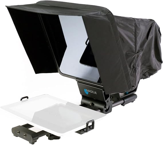 Mobile Teleprompter System | Carbon Fiber and Aluminum Build | Nylon Hood and Anti-Glare Visor | 13" Diagonal 60/40 Beam Splitter Glass | iPad Tablet Smartphone Compatible Up to 15"