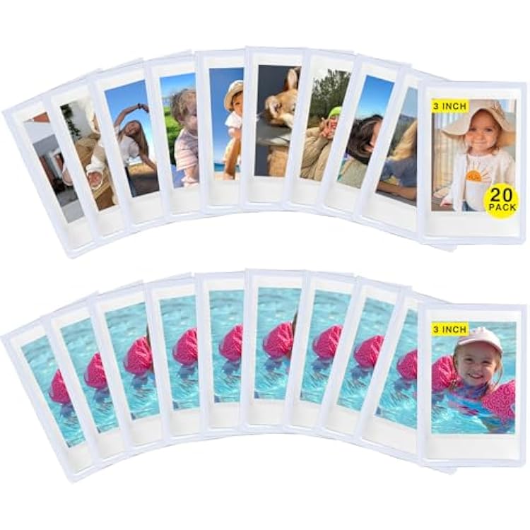 CAIYOULE Mini 3 inch Magnetic Pocket Picture Frame, 20 Pack for Polaroid Magnets for Refrigerator, 2.5 x 3.5 Small Wallet Size Picture Frames Photo Holder,White