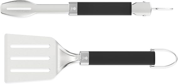 Weber portable grill tool set (2-piece) - consists of grill tongs and turner, suitable for grinders - silver - black (3400213)