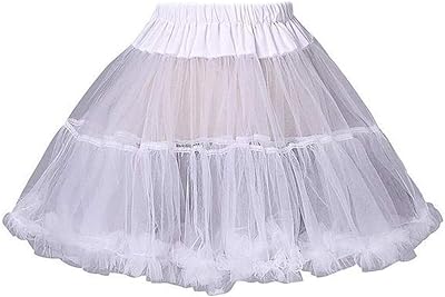 Women Girls Ruffled Short Petticoat Solid White Color Bubble Skirt White