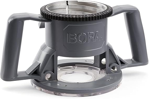 BORA Tools PM-6210 Fixed Router Base for Bora Router Motor PM-6200 Ergonomic Handles, Solid Cast Aluminum with Micro Adjustable Ring and Base Plates, Fits Standard 4.2in Diameter Router motors
