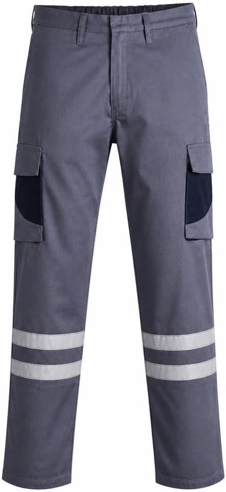 Gri Reflektörlü İş Pantolonu gabardin kumaşıyla şantiye ve atölye çalışmalarında gece görünürlüğünüzü artırır ve aletlerinizi kolayca taşımanıza yardımcı olur
