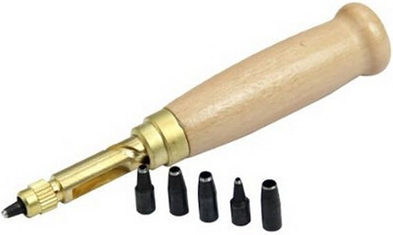 Adjustable Japanese Screw Hole Punch Bookbinding Tool,Paper Punch,Craft Punches,6 Tip Sizes 1.5,2,2.5,3,3.5,4mm, Wood Handle