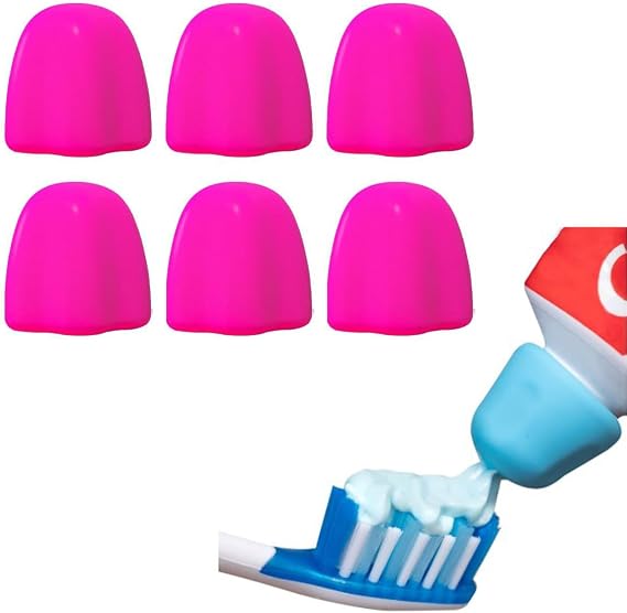 Self Closing Toothpaste Caps,Mess-Free Toothpaste Lids,6 Pcs Toothpaste Squeezers Cap No Waste,Toothpaste Cap Dispenser,Reusable Toothpaste Squeezer Dispenser for Kids and Adults (Pink 6pcs)