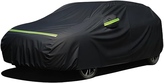 Favoto Car Cover Waterproof All Weather Windproof for Hatchback 157-171 | UV Protection, Soft Cotton Lining, Driver Door Zipper, Reflective Strips and Storage Bag Included with Vehicle Fitment Black