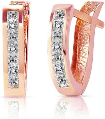 14K Rose Gold 0.10 Carat Natural Diamond Hoop Huggie Earrings - April Birthstone - Strength & Brilliance - Fine Jewelry for Women