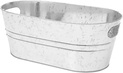 Galvanized Bucket,Galvanized Oval Beverage Tub,Large Galvanized Steel Metal Oval Tub,Rustic Vintage Storage Oval Tub