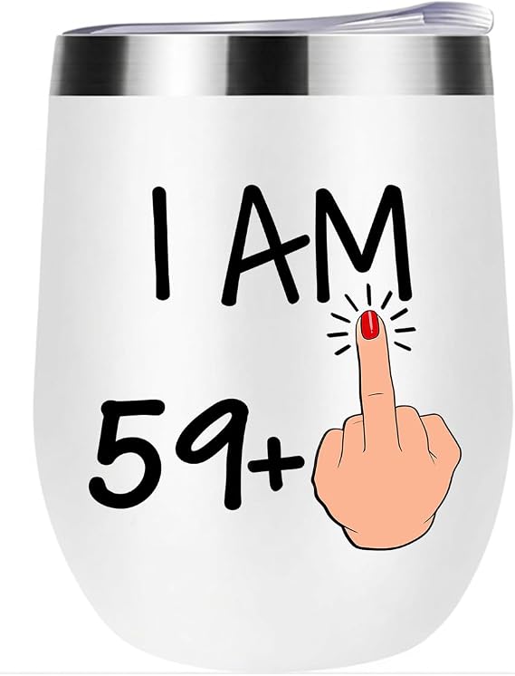 60th Birthday Gifts for Women - 12oz Stainless Steel Insulated Travel Mug, Funny I AM 59+1" Milestone Party Present for Mom, Grandma, Best Friend