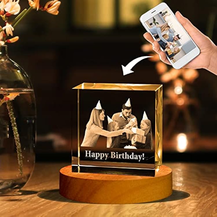 3D Crystal Photo Heart, Personalized Gifts for Mom, Dad, Her, Him, 3D Laser Etched Crystal with Your Own Photo, Great Gift for Birthday, Wedding, Anniversary, Engagement, Dog Memorial and Christmas Gifts