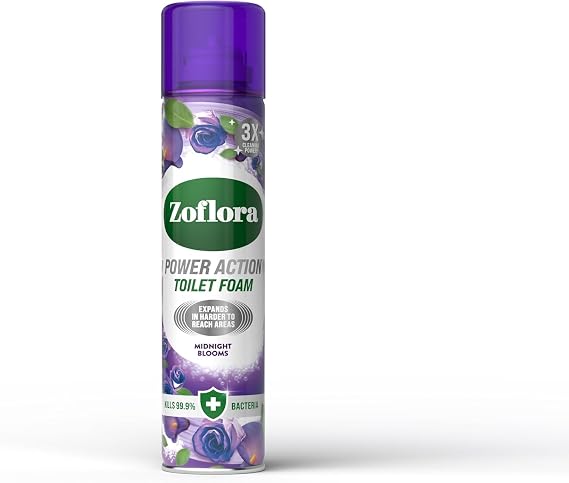 Zoflora Power Toilet Foam Midnight Blooms, Expands in Harder to Reach Areas, Kills 99.9 Percent Bacteria, 3 Times Cleaning Power, Long Lasting Fragrance - 300ml