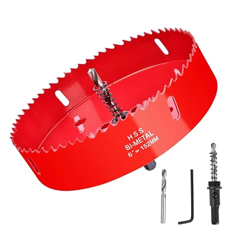 6Inch/152mm Hole Saw for Wood and Plastic,6" HSS Bi-Metal Hole Cutter for Wood,Cornhole Boards, Drywall, PVC Boards, Vent Pipes (6"|152mm)