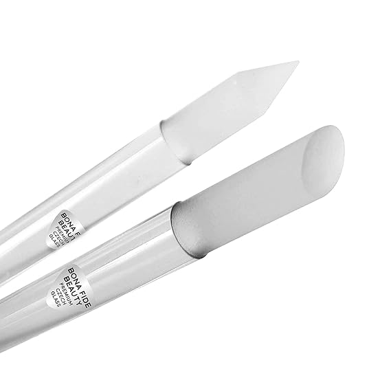Bona Fide Beauty Czech Glass Cuticle Pusher (Clear), 1Pc with Pouch | Dual-Ended Cuticle Pusher made in the Czech Republic, washable nail care, reusable glass stick,  with protective pouch