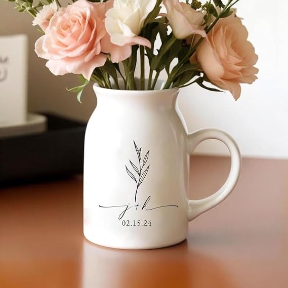 LASFOUR Personalized Wedding Flower Vase, Custom Engagement Gift, Vase Wedding Gift, Engagement Gifts, Wedding Gifts for Couple, Bridal Shower Gifts (B01)