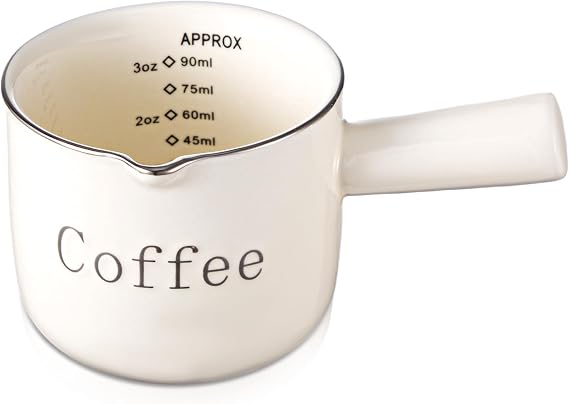 Maxdot 1 Pack Espresso Shot Cups,Ceramic Expresso Measuring Cup with Handle and V-shaped Mouth,3oz / 90ml,Easy to Wash and See the Volume,White,for Coffee Making Frothing Accessories