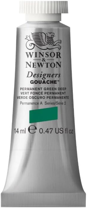 Winsor & Newton W&N Designers Gouache, 14ml Tube, Permanent Green Deep