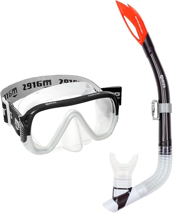 Mares Adult Combo Keewee Splash Snorkeling Gear Set, Single-Lens Anti-Leak Diving Mask, Semi-Dry Snorkel w/Flexible Tube & Soft Mouthpiece, 411819