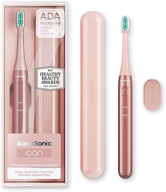 Aquasonic Icon Micro-Vibrating Sonic Toothbrush - ADA-Accepted - Blush