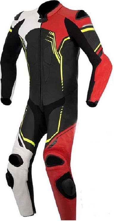 LEATHERAY Men's Fashion Motorbike Real Leather One Piece Suit with Armor Protection Black,XS-5XL