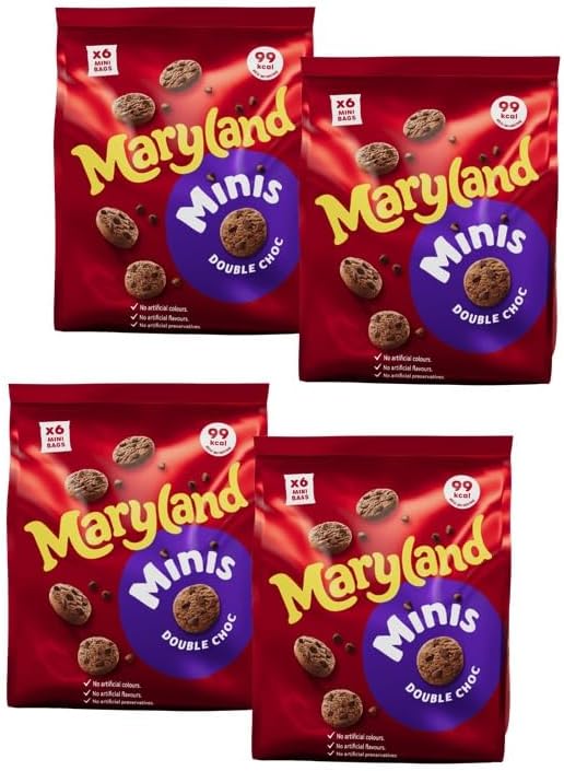 Maryland Multipack Cookies, Mini Double Chocolate Chip Biscuits Bundle (6 x 19.8g) 118.8g, Snack Treat By Snackify | Lunch box kids Lover | Kids Birthday Gift for Him & Her (Pack of 4 bags)