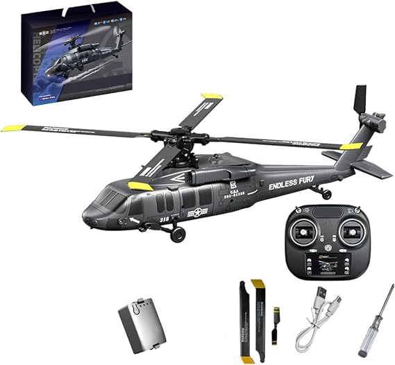 UH-60 RC Helicopter for Adult, 2.4G 5CH Flybarless Scale RC Military Helicopter with Altitude Hold, Optical Flow Positioning, One-Key Take Off & Landing, Inverted Flight (RTF/Grey)