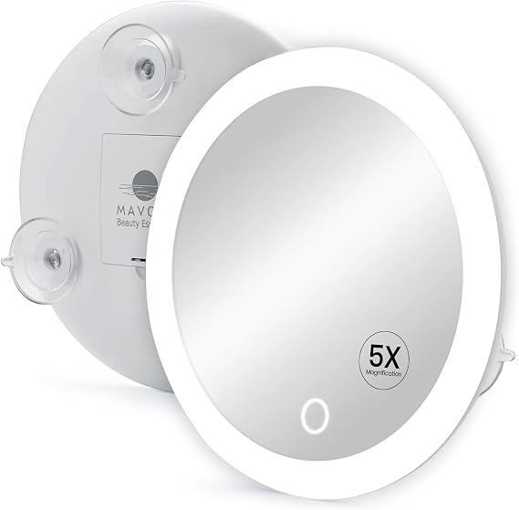 Mavoro 6.8" LED Magnifying Makeup Mirror | 3 Suction Cups | 4X AAA | 5X