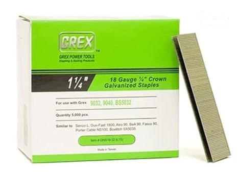 Grex GNS18-38 (L17) 1-1/2 in. 18 Ga 1/4 in. Wide Crown Staples, Galvanized, 5M