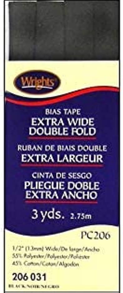 Wright Products 117-206-031 Wrights Extra Wide Double Fold Bias Tape, 3 yd., Black