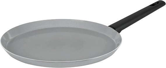 Sitram 716956 Silicone Aluminium Pancake Pan Diameter 28 cm Healthy Ceramic Non-Stick Coating  PFAS Free Crepe Pan Grey Colour Heat-Resistant Handle Suitable for All Heat Sources