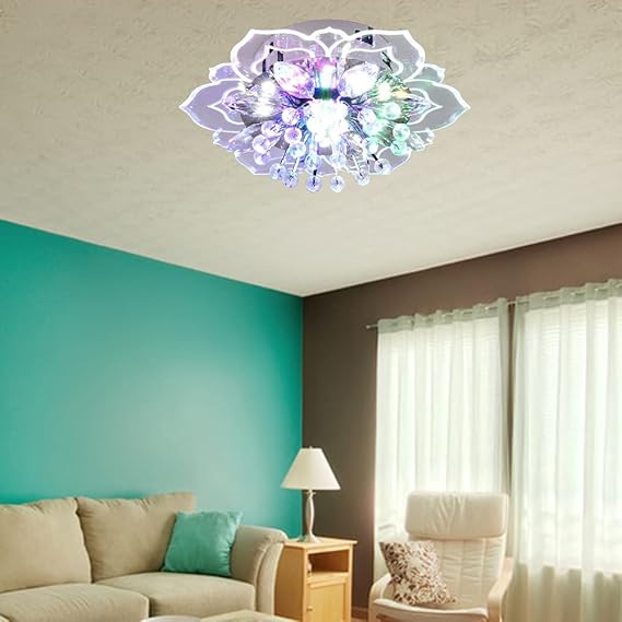 Creative LED Crystal Ceiling Chandelier Pendant Practical Flower Shape Lamp Interior Light for Living Room Lighting (RGB) [Energy Class A++]