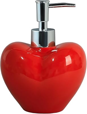 Bicuzat Red Heart Shaped Soap Dispenser with Plastic Pump, Refillable Lotion Soap Bottle, Lotion Bottle, Hand Soap Dispenser, Home Decoration