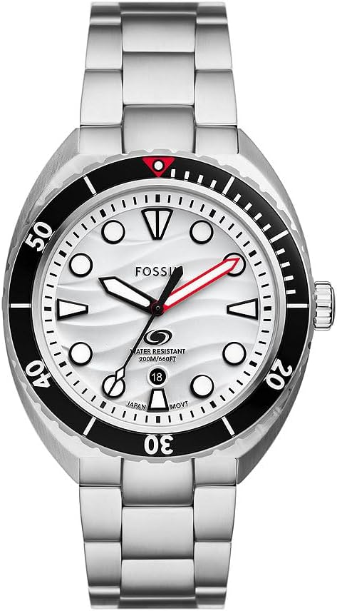 Fossil Breaker Watch for Men Quartz Three Hand Date Movement with Stainless Steel or Silicon Strap