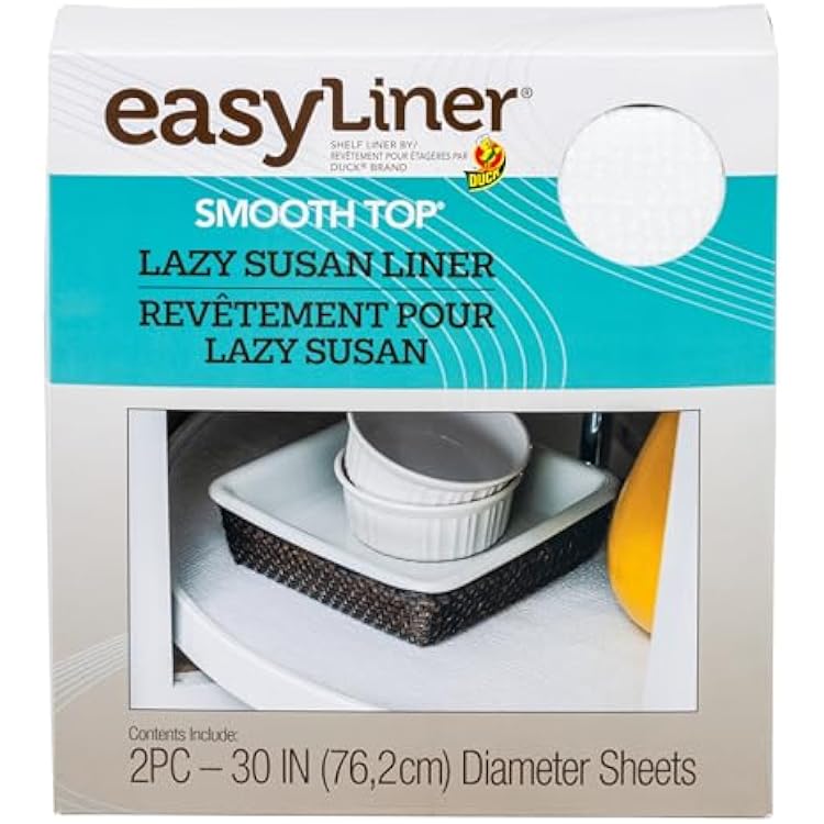 Smooth Top EasyLiner Lazy Susan Liner Kit - Easy to Install, Circular, Non Slip Shelf Liner for Lazy Susan Kitchen Cupboards and Shelves, 30 Inch Diameter, White, 2-Pack