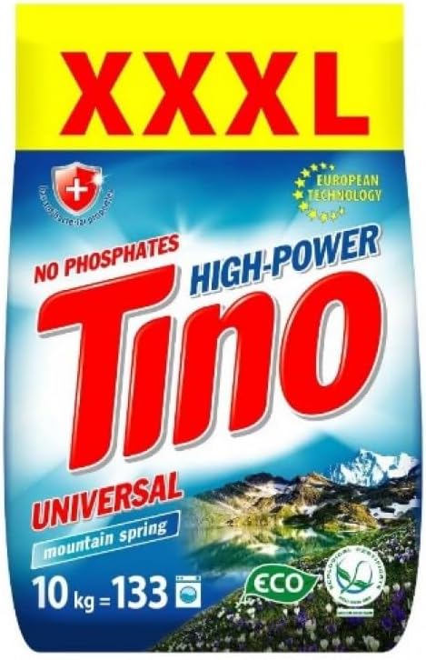 Tino Washing Powder 10kg - Professional High Power Laundry Powder Cleaning Detergent for over 133 Washes –Cleans Tough Stains in Quick Wash - Gentle on Sensitive Skin - bulk size for Family