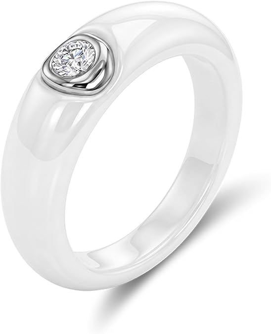 Women's Ceramic Wedding Band & Engagement Ring, Black/White