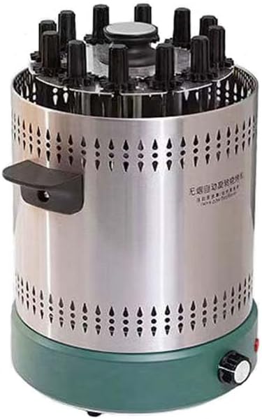 Automatic Rotating Kebab Grill Machine, 1200W Smokeless Indoor Electric BBQ Skewer Oven, 360° Even Heating with Adjustable Temp, Oil Drip Tray, for Home Kitchen Use (Matte Green)