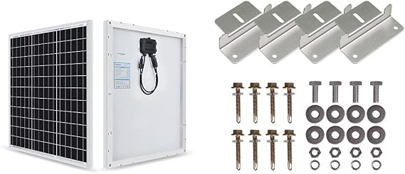Renogy 50 Watt 12 Volt Monocrystalline Solar Panel (Compact Design) & Solar Panel Mounting Z Brackets Lightweight Aluminum Corrosion-Free Construction